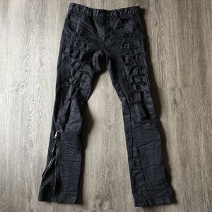 Black Distressed Zipper Pants